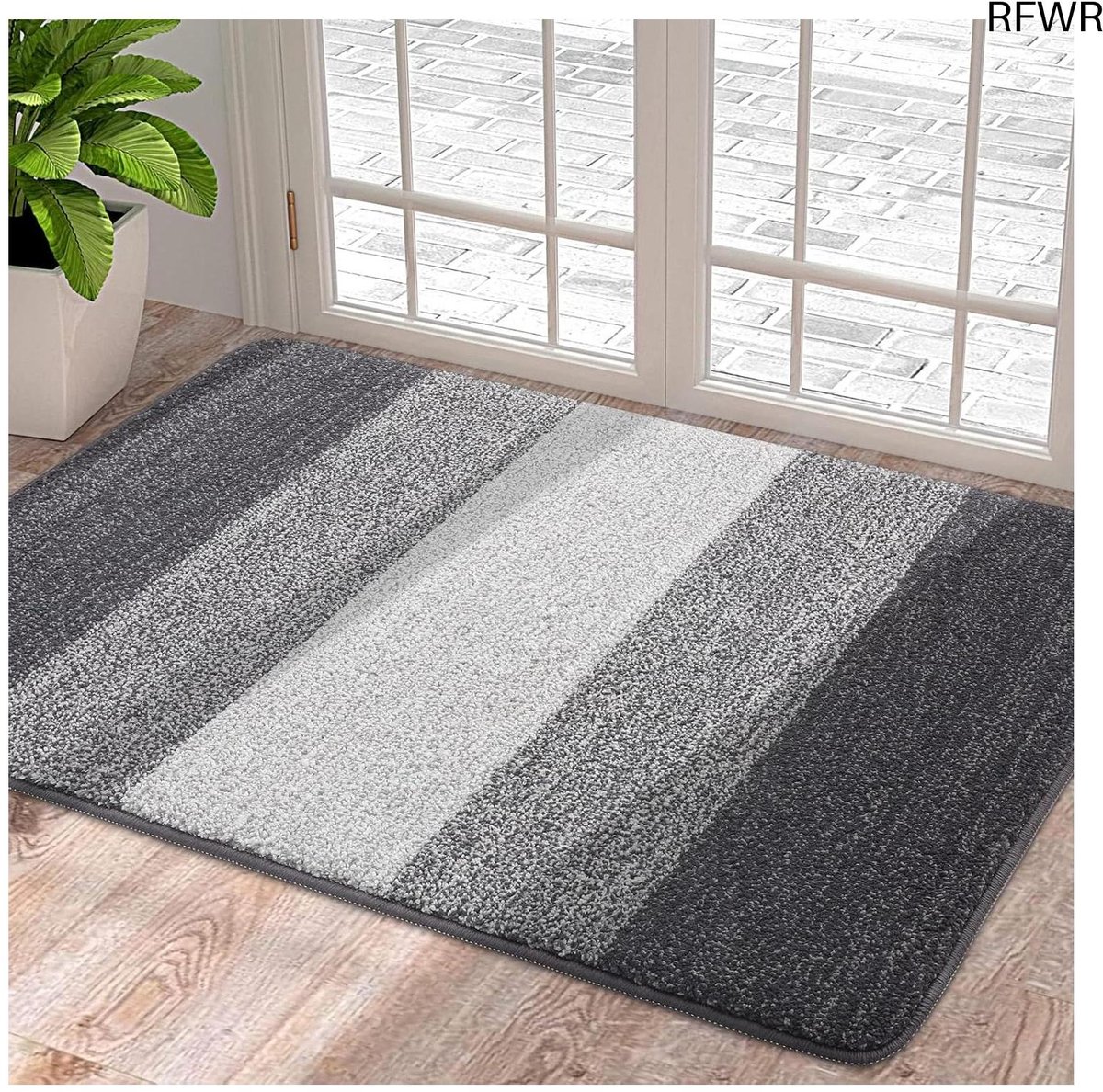 RFWR Zachte machinewasbare deurmat voor binnen, antislip en absorberend entreetapijt, geschikt voor huisdieren en honden (50 x 80 cm, grijs)