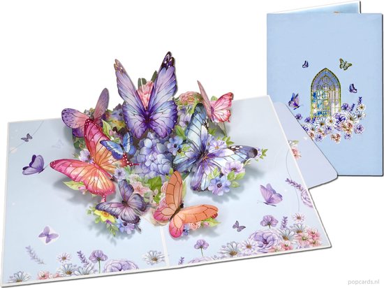 Popcards pop-up kaart – Een luxueus kunstwerk! 7 Schitterende Vlinders met Bloemen Vlinderparadijs Butterfly pop-up wenskaart 3D kaart