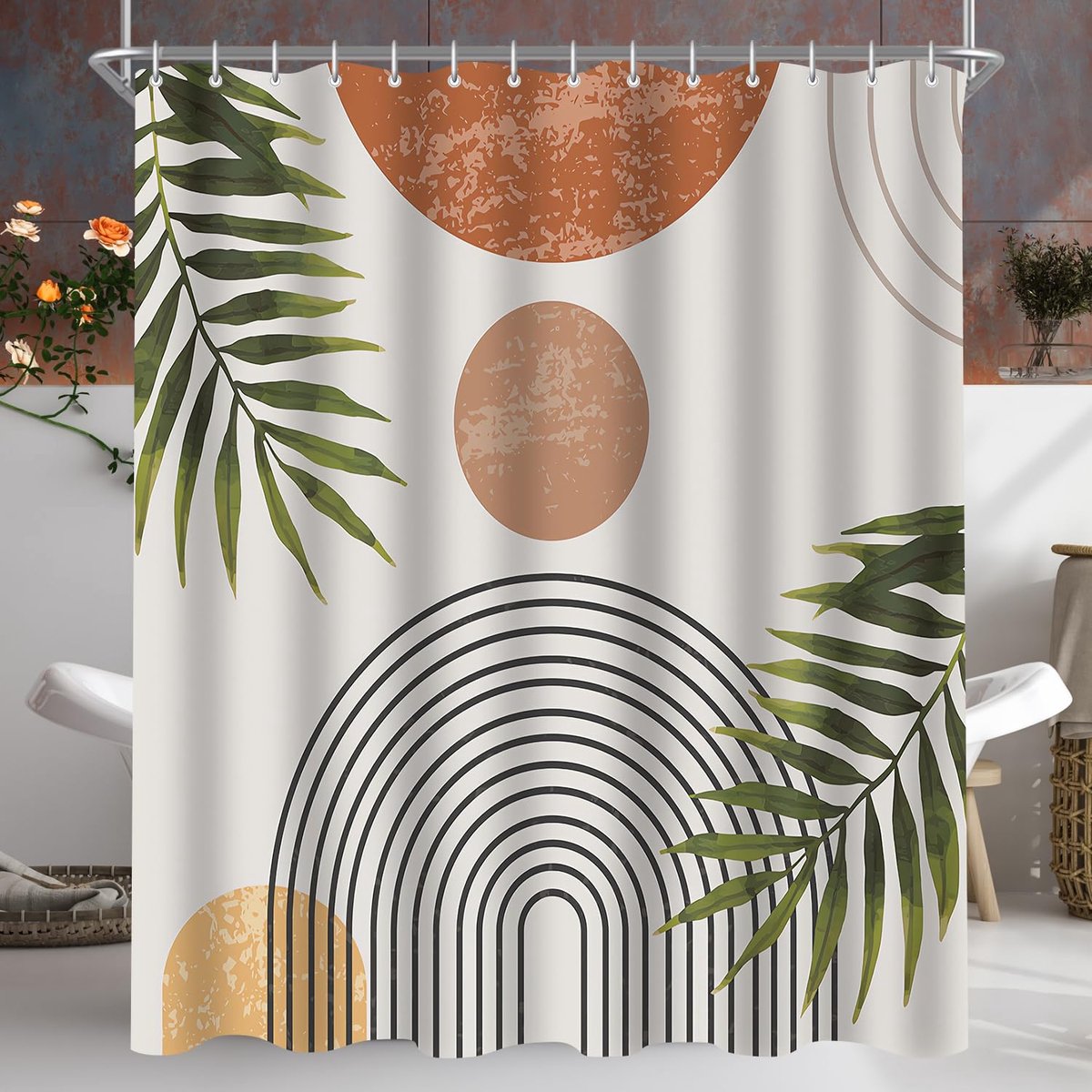 Ibenzoa® Stijlvol Douchegordijn 180x180 cm met Bladerenpatroon en Verzwaarde Zoom voor Badkamer