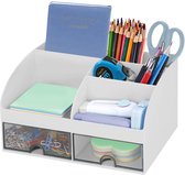 Inodiref Organisateur De Bureau Multifonction 2 Tiroirs - Rangement Cosmétiques, Livres, Stylos - Blanc Compact Et Pratique