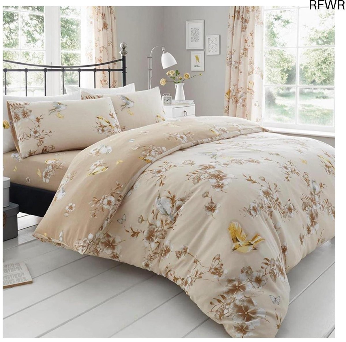 RFWR Eenpersoons Bed Set met Dekbedovertrek en Kussensloop - Luxe Polyester-Katoen Natuurlijk