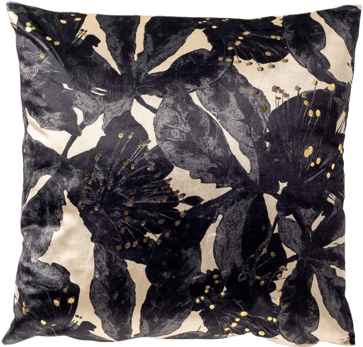 Dutch Decor MOSI - sierkussen 45x45 cm - bloemenprint - Brazillian Sand - beige, zwart - Inclusief binnenkussen - Luxe kussens voor woonkamer & bank