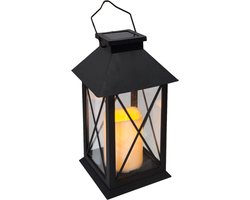 Atmosphera Solar tuin lantaarn - zwart - kunststof/glas - 14 x 14 x 28 cm - buiten - Led kaars licht