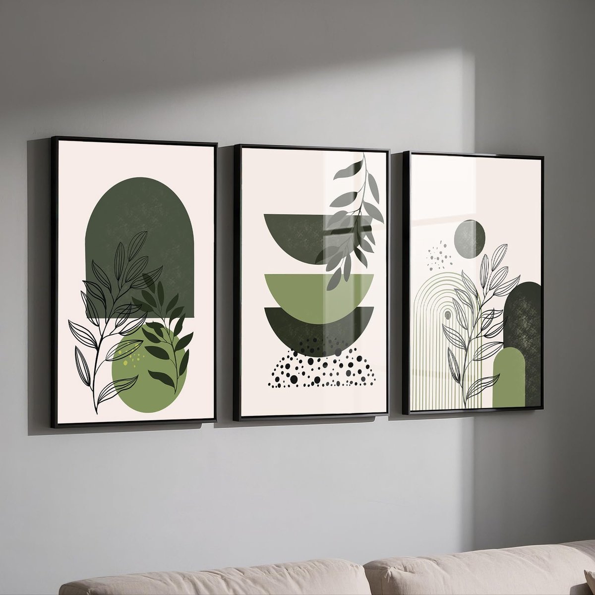 Ibenzoa Beige en groene wandafbeeldingen set van 3 - boho esthetische posters voor moderne interieurdecoratie