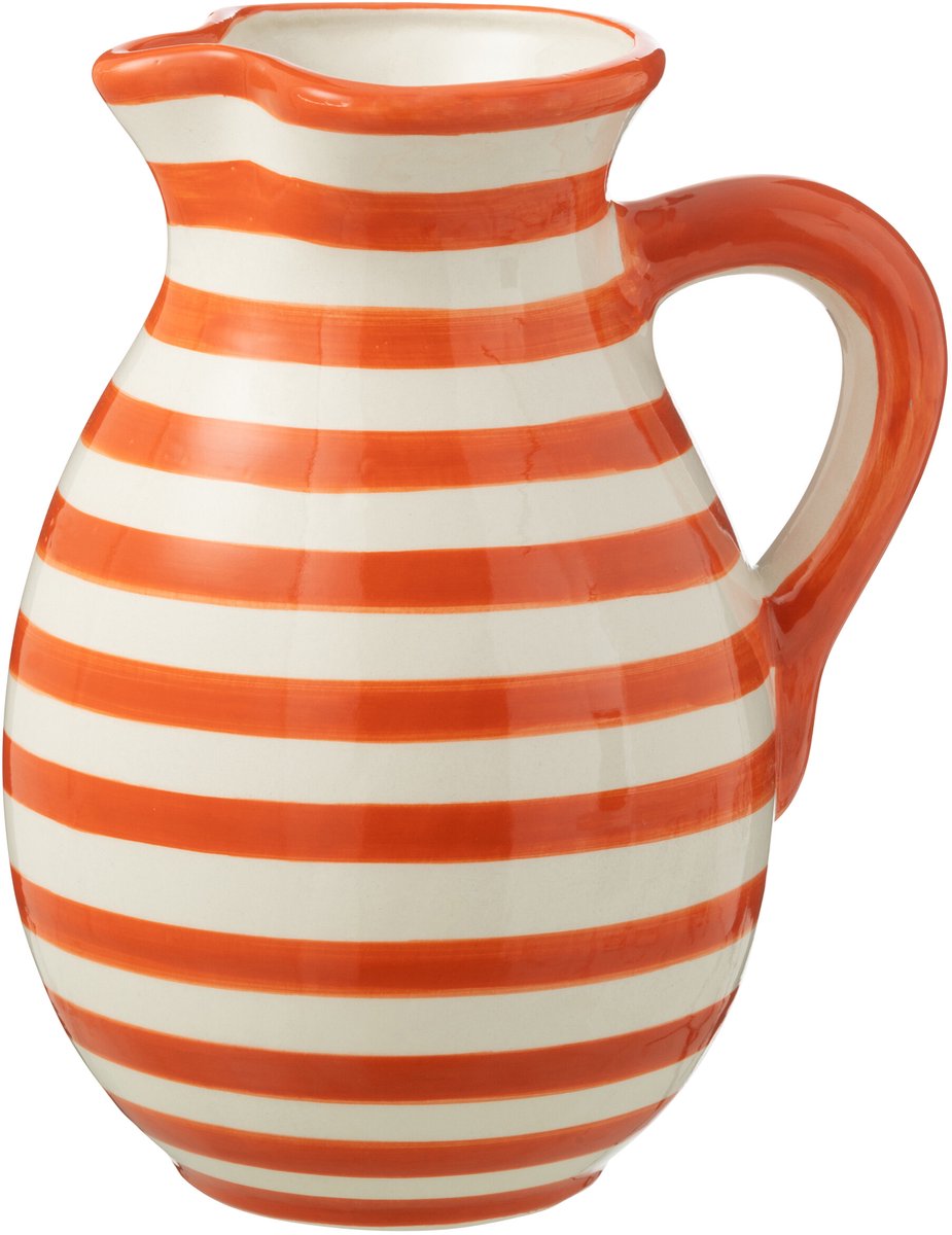 J-Line kruik Granada Stripes - keramiek - wit/oranje - large