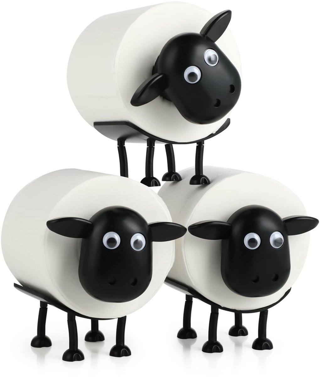 Ibenzoa® Grappige Vrijstaande Schaap Toiletpapierhouder Set voor Badkamer en Toilet, Stapelbaar, Kunststof, Zwart