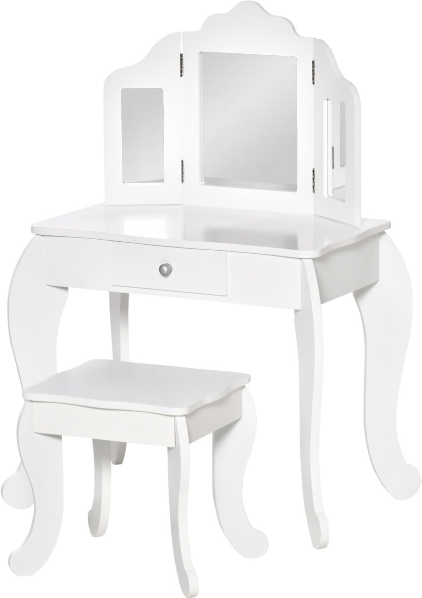 HOMCOM-Kinderkaptafelset-MDF-63x40x85,5cm-Wit