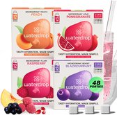 waterdrop® Microdrink Bestseller Set – Framboos, Cassis, Perzik & Granaatappel – 48 Bruistabletten voor smaakvol Water of Frisdrank zonder Suiker – met Vitaminen B6, B12 en C, Vegan & Glutenvrij