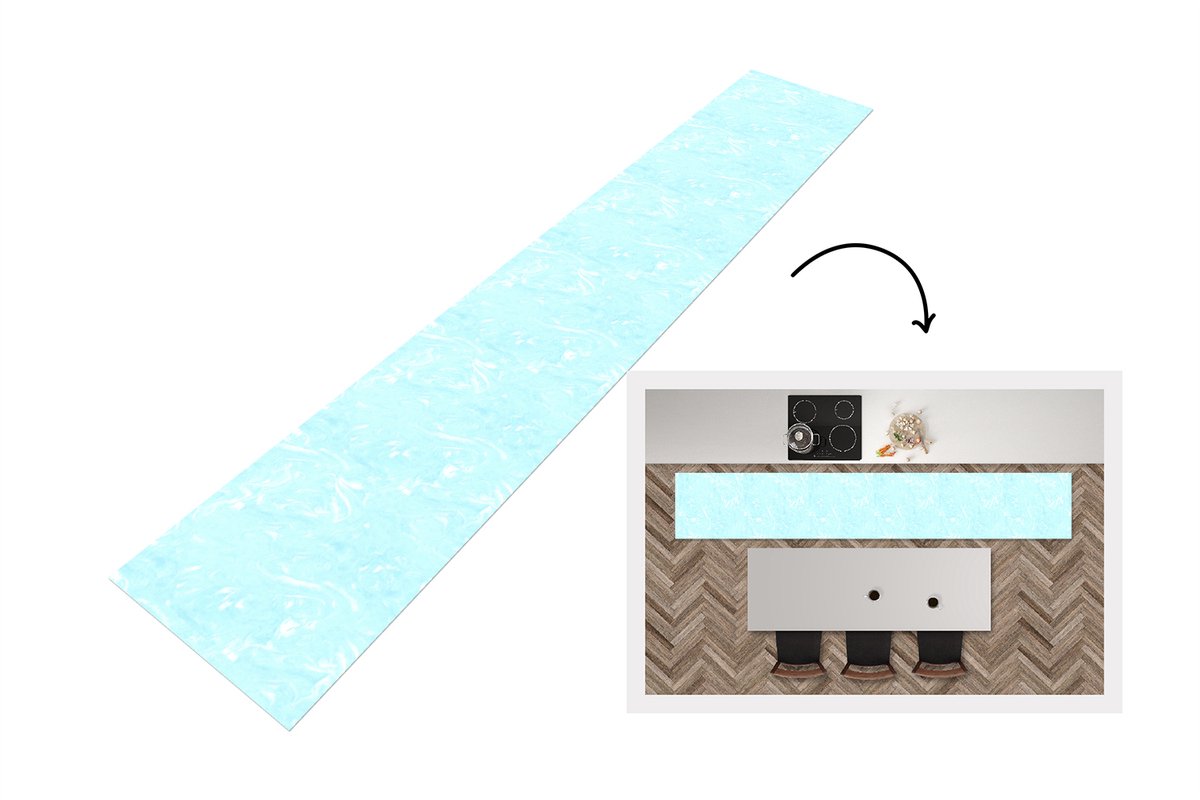 KitchenYeah Keukenloper 300x50 cm - Keukenmat vinyl Marmer - Neon - Blauw - Patronen - Keukenmatten loper - Keuken vloerkleed tapijt Verf
