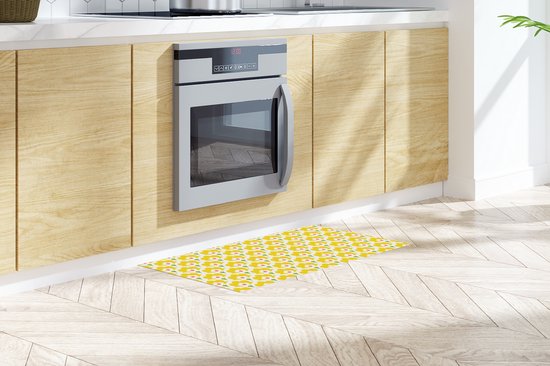 Keukenloper 120x50 cm - Keukenmat vinyl Design - Retro - Seventies - Geel - Keukenmatten loper - Keuken vloerkleed tapijt