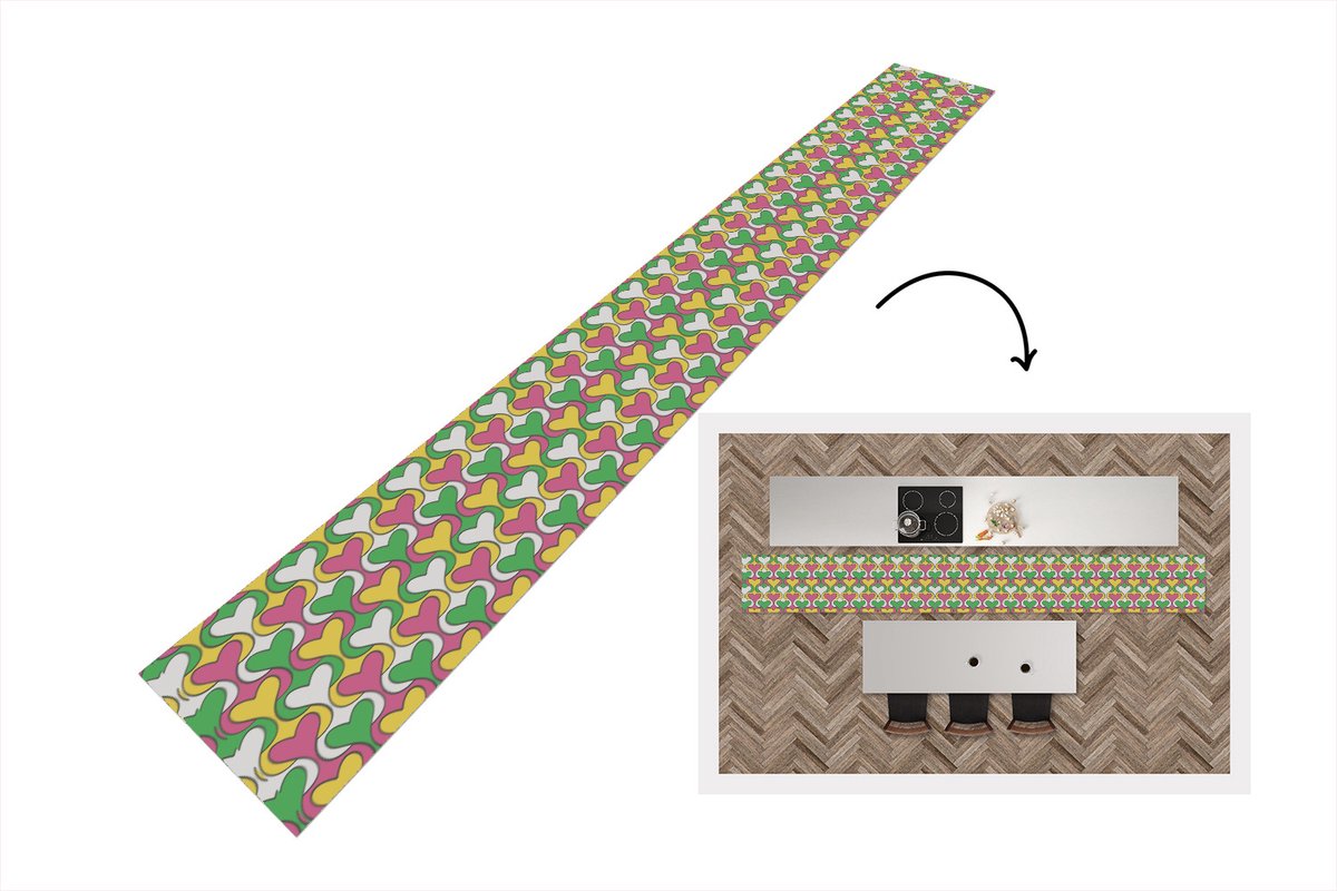 KitchenYeah Keukenloper 400x50 cm - Keukenmat vinyl Hart - Retro - Patronen - Keukenmatten loper - Keuken vloerkleed tapijt