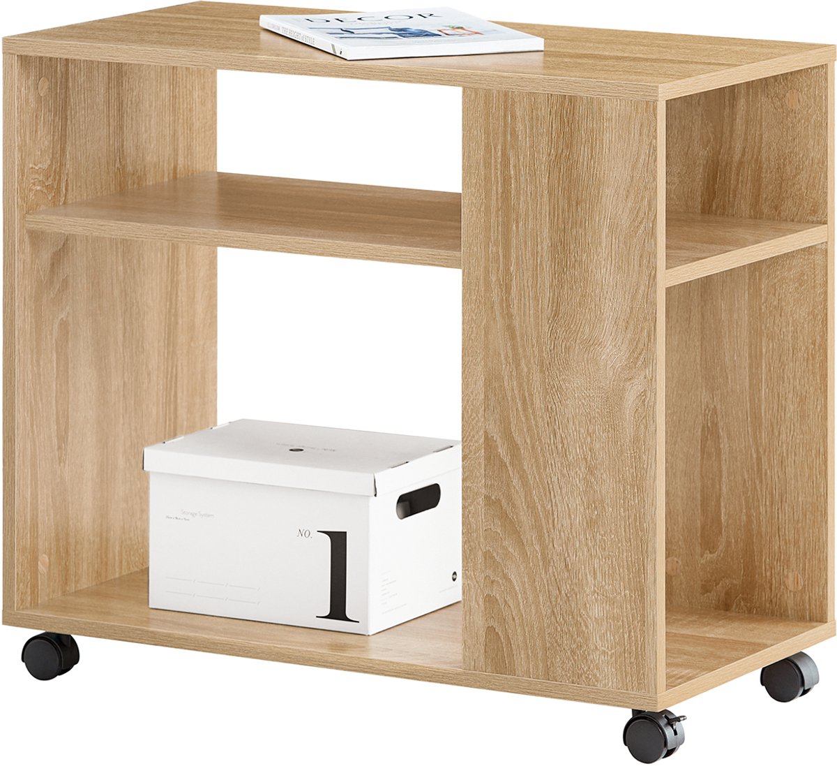 SoBuy FBT34-N Bijzettafel - Wood Composite Woonkamertafel met Zwenkwielen Naturel