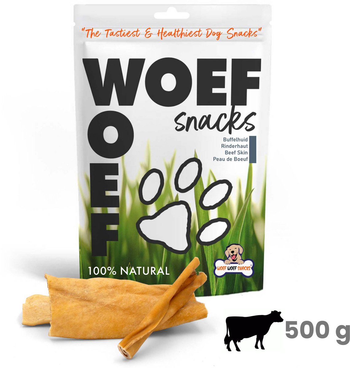 Bol.com Woef Woef Snacks Hondensnacks Runderkophuiden - 0.50 KG - Kauwsnacks - Gedroogd vlees - Rund - honden vanaf 8kg - Geen t... aanbieding