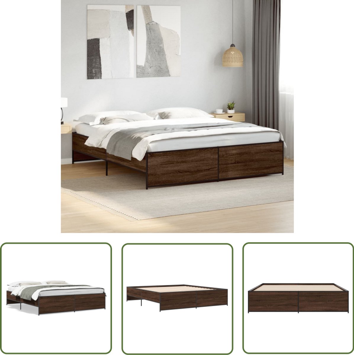 vidaXL Bedframe bewerkt hout grijs sonoma eikenkleurig 180x200 cm, bed, bed ombouw, 2 persoonsbed, bedbodem, slaapkamermeubel, tweepersoonsbed