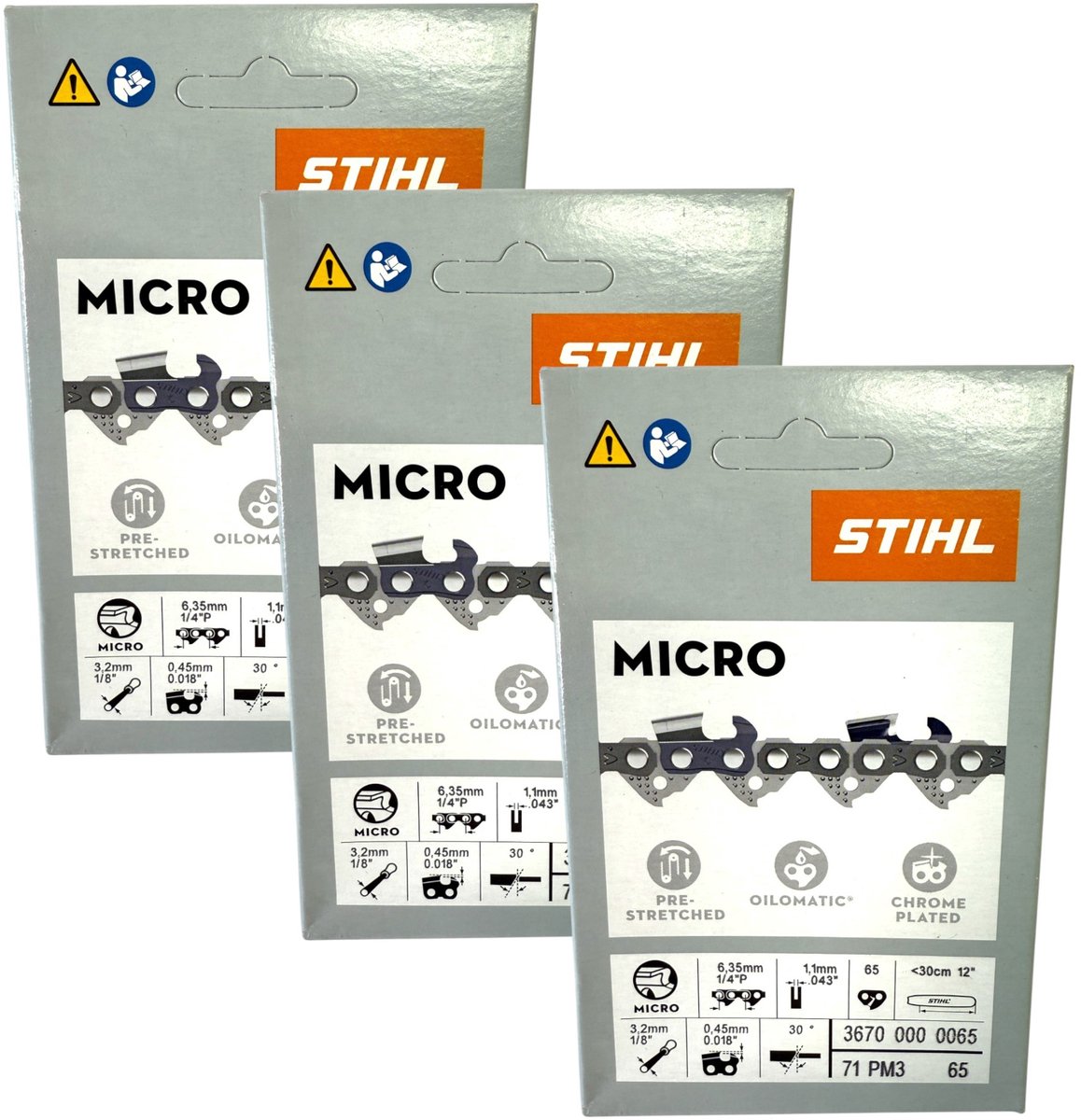 Stihl 3x 1/4" Picco Micro 3 (PM3) zaagketting 30 cm 1/4" P 1,1 mm 65 TG 3 stuks ( 3x 36700000065 )
