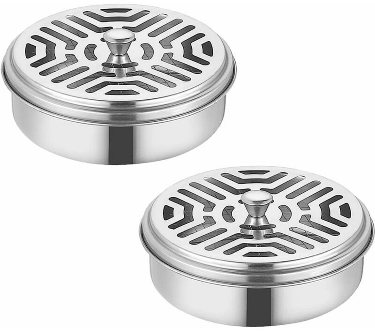 TOVBMUP 2 Stuks Muggenbescherming Spiraalhouders - Anti-Mug Edelstalen Houders met Deksel - 15x5cm - Hittebestendige Handgreep, Duurzaam en Vervormingsvast - Geschikt voor Binnen, Tuin, Kamperen en Reizen - Roestvrij Staal