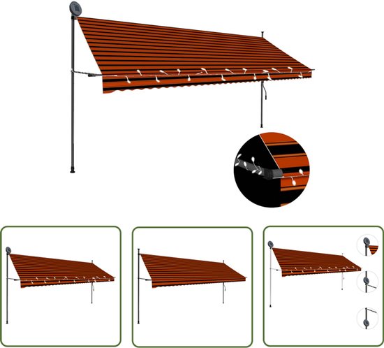 Auvent Extensible The Living Store 400 cm Oranje/Marron - Polyester - Revêtement PU - Commande manuelle - Résistant aux UV et aux intempéries