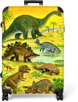 NoBoringSuitcases.com® - Grande valise - Valise légère - Dino - Illustration - Jaune - Garçons - Valise 4 roues - Grand trolley XL - 98 litres de bagages