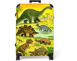 NoBoringSuitcases.com NoBoringSuitcases.com® - Koffer groot - Reiskoffer lichtgewicht - Dino - Illustratie - Geel - Jongens - Rolkoffer met 4 wielen - 98 liter bagage
