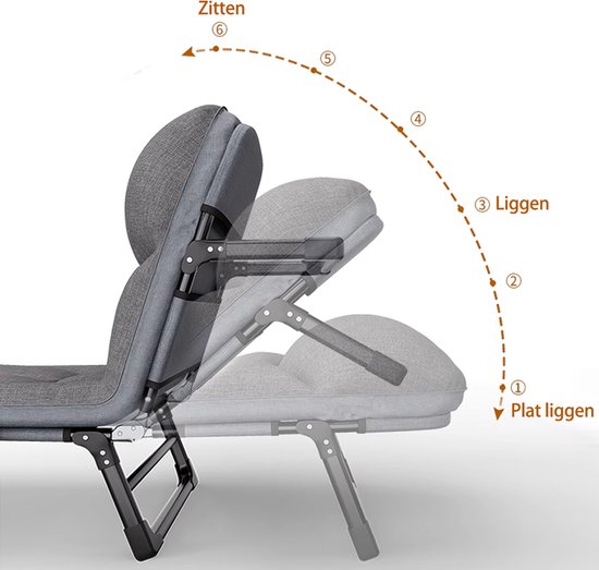 Veldbed - Camping bed - Logeerbed met Kussen- Opvouwbaar Kampeerbed - 190x66x30 cm - Strandbed - Versterkt 8-Poots - Met 3x Lendensteun - Stevig Kussen - Inklapbaar - Antraciet/Grijs - Ideaal voor Tuin, Kamperen & Reis van Merkloos — afbeelding 2