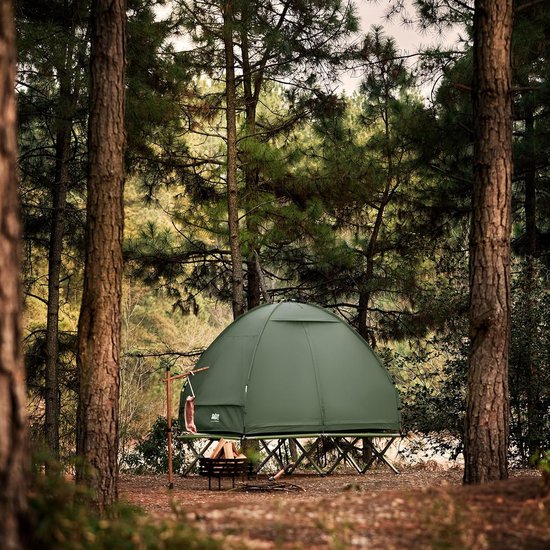 1-persoons tentbed, opvouwbare off-ground tent, verhoogde kampeertent met draagtas voor buiten wandelen, kamperen, picknicken, vissen, kamperen, vissen, autodak