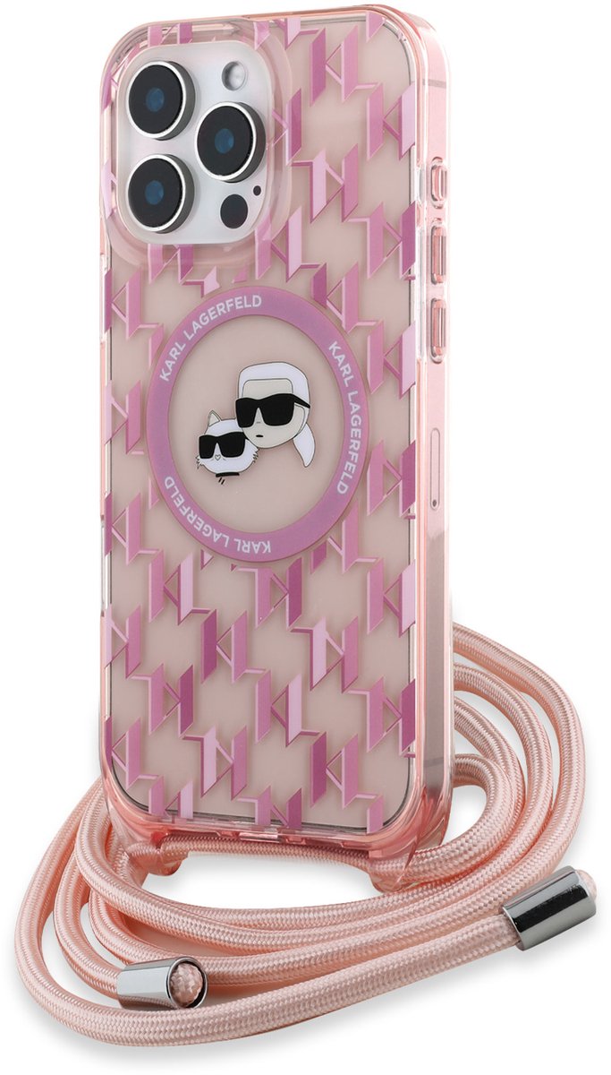 Karl Lagerfeld iPhone 16 Pro Backcover hoesje Magsafe IML KC heads - cord - Roze