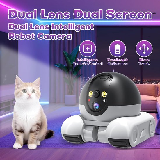 RFWR® Robotcamera met Dubbele Lens en Nachtzicht - 1080P Beveiligingscamera voor Binnen met App-bediening van Merkloos — afbeelding 3
