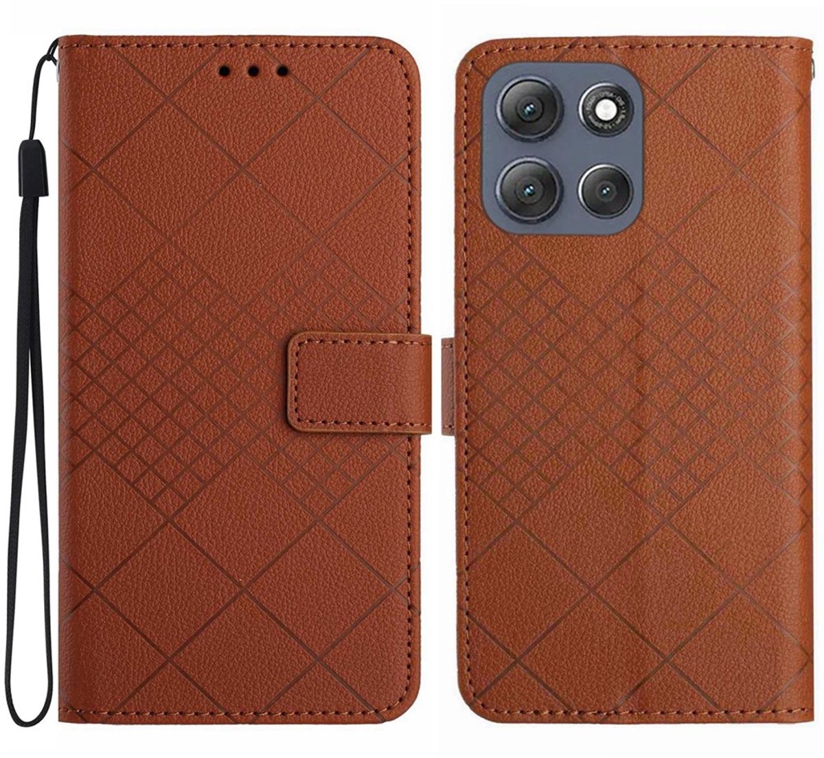 Coverup Hoesje - Geschikt voor Motorola Moto G86 Hoesje - Coverup Rhombus Book Case - Bruin
