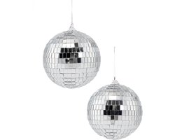 KIMU® 2x Discobal Ø 10 cm Klein - Discobol Spiegelbol Glitterbol Glitter Spiegeltjes Disco Bal Bol Decoratie Planeet Kerstballen Kerstbal Festival