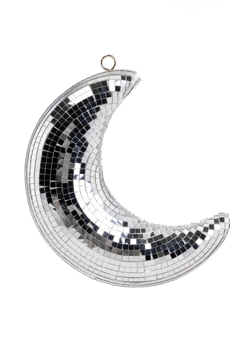KIMU® Maan 21 cm Spiegeltjes Zilver - Maantje Slapen Raamhanger Trouwdecoratie Feest - Slaapkamer Bruiloft Spiegels Deco Discobal Discobol Spiegelbol Festival