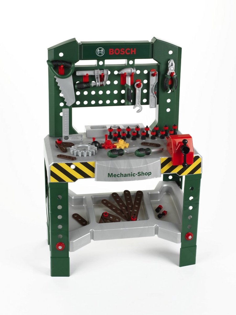 Klein Toys Bosch mini speelgoed werkbank – 77 delig – met veel accessoires - met leerfuncties – donkergroen — afbeelding 11