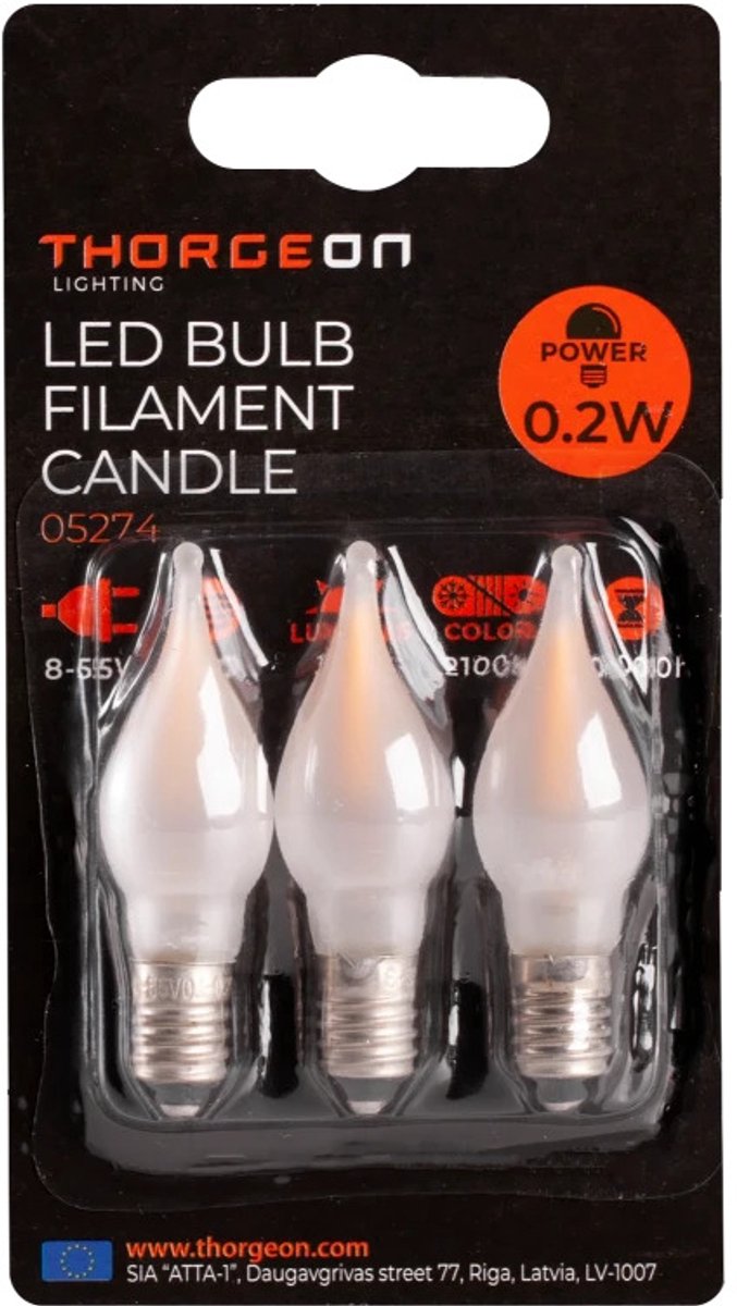 Thorgeon E10 3X LED Kaarslampjes | 0.2W 8/55V 2100K | 821 180°