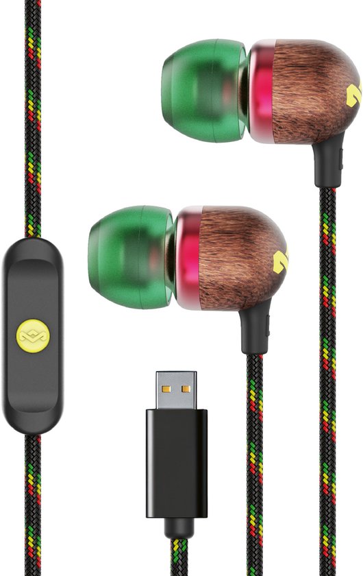 House of Marley Smile Jamaica USB C Oortjes met draad - Bedrade Oordopjes - Met Microfoon en 1knopsbediening - Eco Friendly Design - 9MM Drivers - Knoopvrije Kabel - Groen