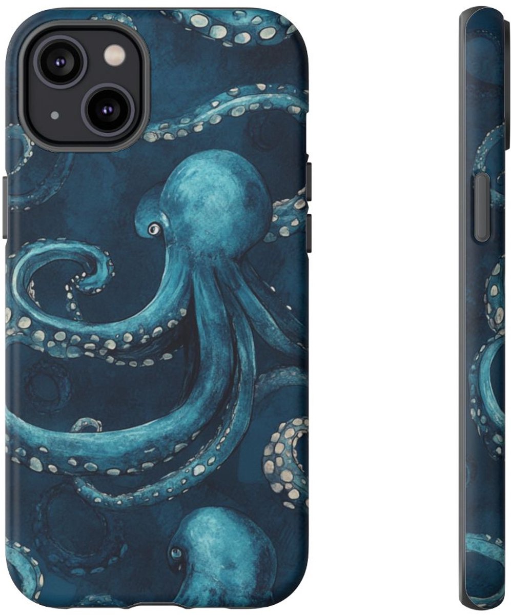 Blauwe Octopus Tentakels Patroon – Telefoonhoesje Geschikt voor iPhone 14 Plus