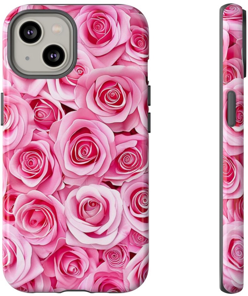 Roze Rozenpatroon – Telefoonhoesje Geschikt voor iPhone 14