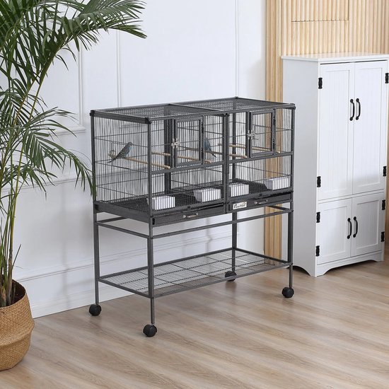 Tectake® Vogelvolière - Vogelkooi met Puntdak, 4 Zitstokken, Zandlade