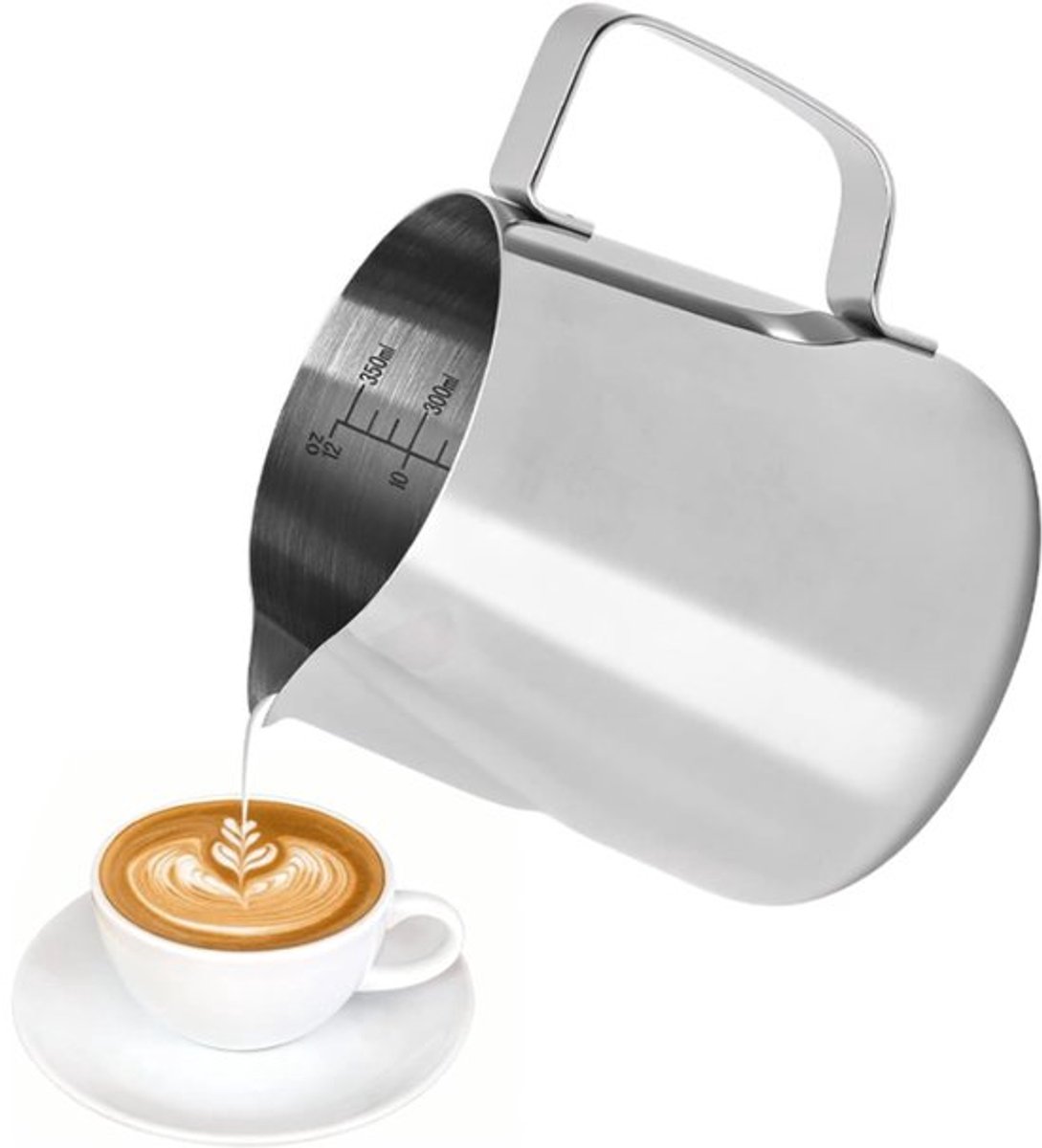 Melkkan 350ml - Melkopschuimkan - RVS - Melkkannetje - Barista - Melkkan - Melk Frothing Cup - met Maatmarkeringen - Voor Espresso Koffie Melk Opschuimers Latte Art