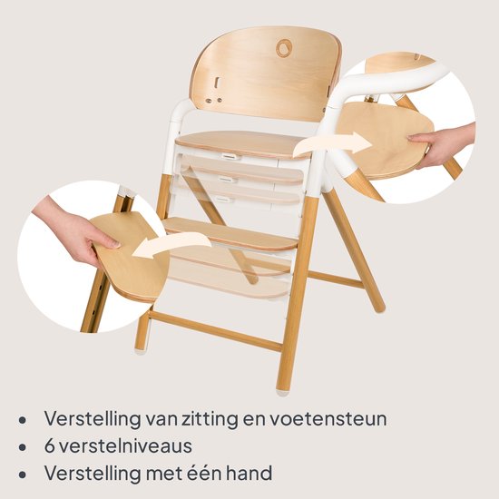 Chaise haute en bois Lionelo Celia 3 en 1 – De Bébé à adulte – Siège et repose-pieds réglables – Harnais 5 points – Revêtement en Eco– Comprend BabySet et plateau – Capacité de charge jusqu'à 90 kg
