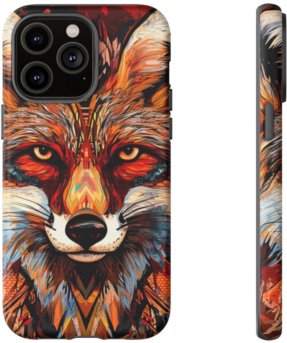 Abstracte Vos met Kleurrijke Patronen – Telefoonhoesje Geschikt voor iPhone 14 Pro Max