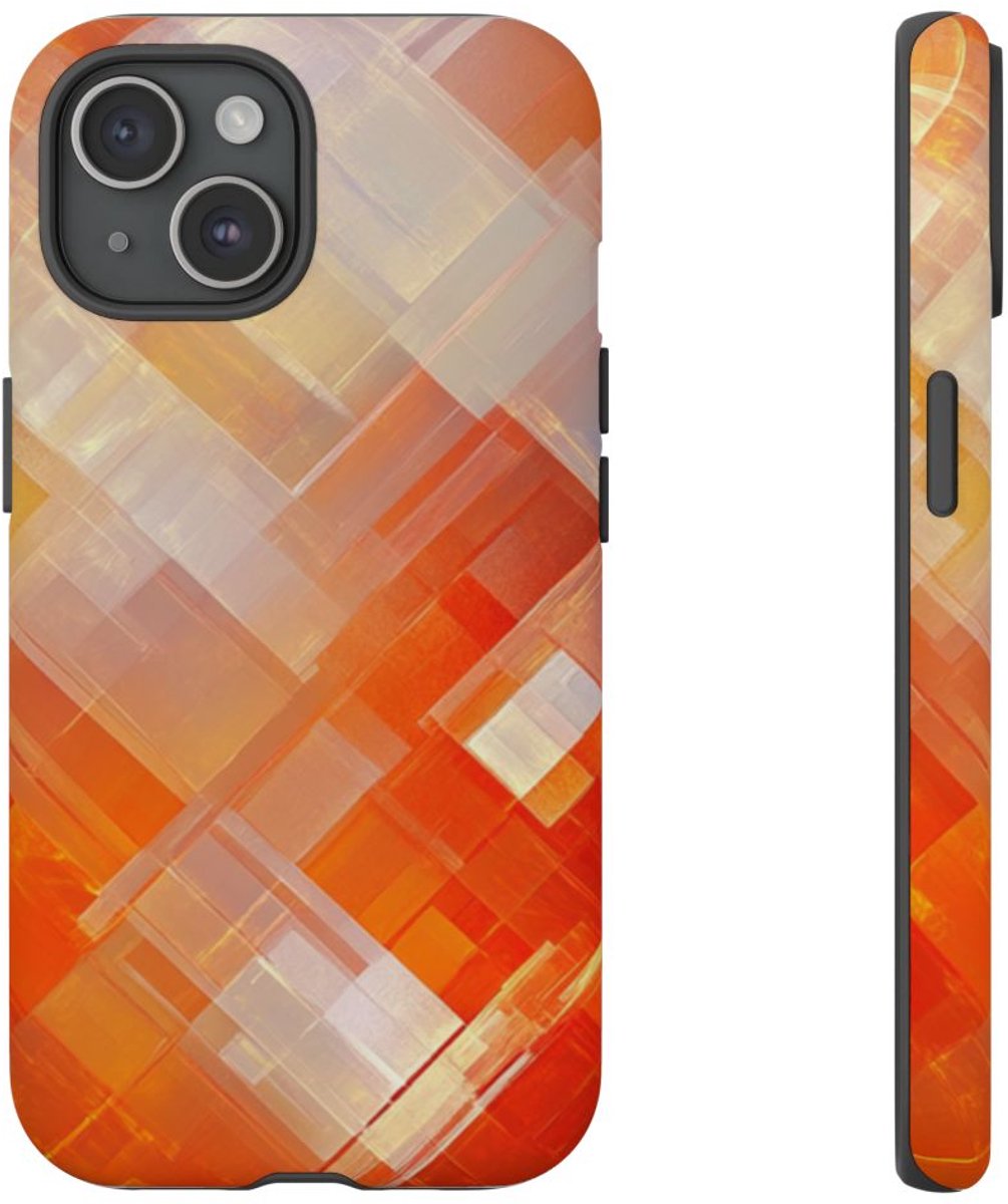 Abstract Oranje Geometrisch Patroon – Telefoonhoesje Geschikt voor iPhone 15