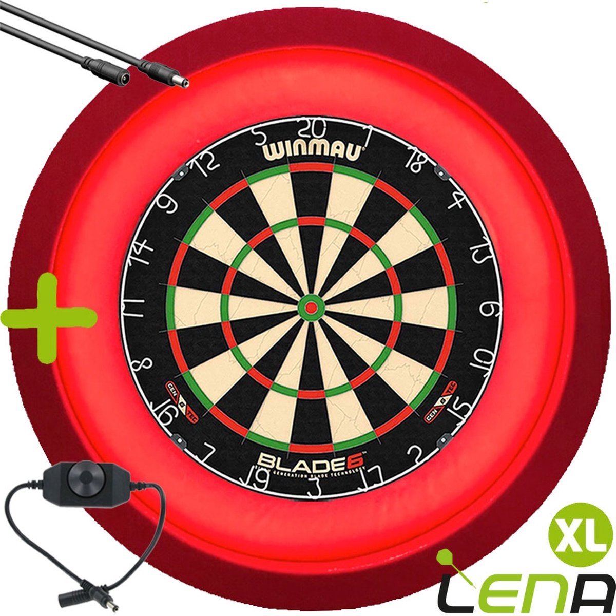 LENA Dartbordverlichting Deluxe XL (Rood ) + Dimmer + Verlengkabel (2.5m1)