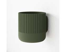 Fleuriek - Bloempot voor aan de muur Groen - Grote japandi hangpot binnen voor plantenwand, Decoratieve plantenhangers - Kunststof plantenpot voor plantenliefhebbers - D15 cm