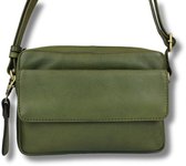 Sac bandoulière en cuir – Vert olive – Sara – Sac compact pour femme – Cuir véritable – Avec rabat – Just Lioné
