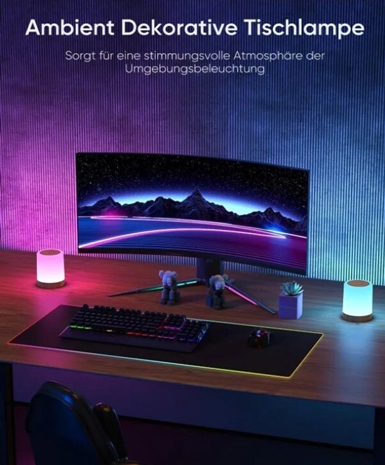 LED-bedlamp, 2 set, bedlamp aanraakbaar met 7 kleurverandering 3 modi USB opladen, camping tafellamp baby-timer teeflamp van Merkloos — afbeelding 5