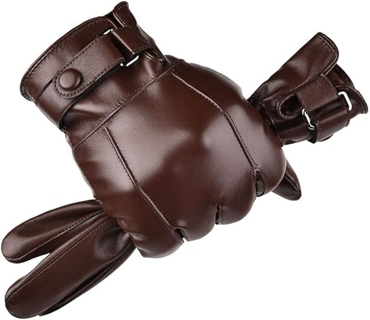 Heren winter- en herfsthandschoenen - glanzend PU-leer met badstof - bruin