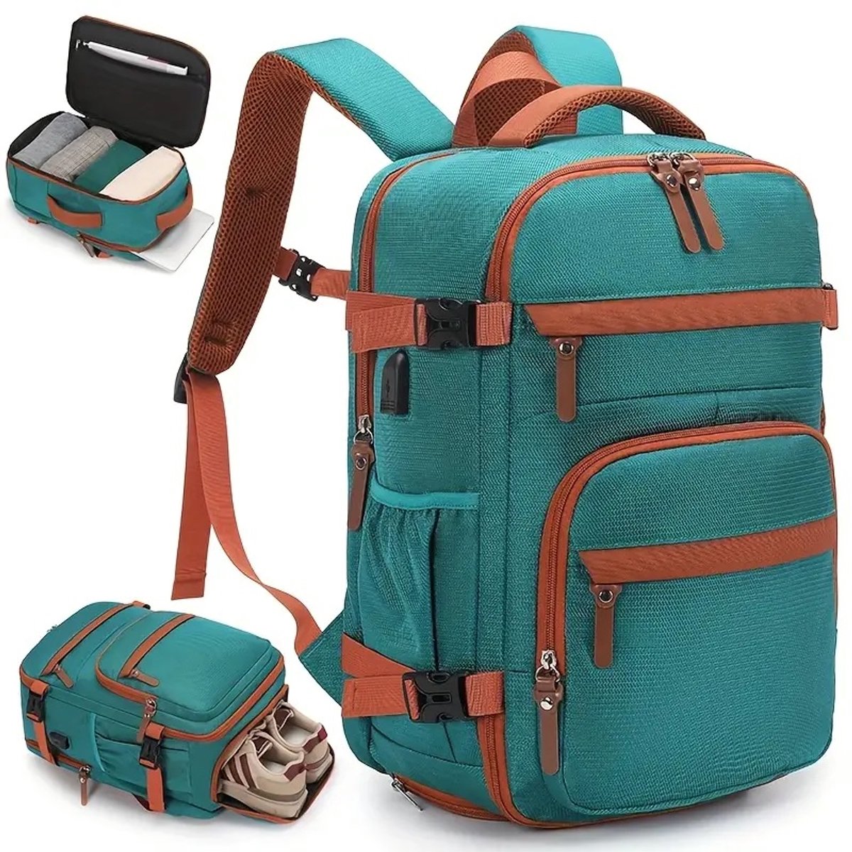 Rugzak Laptoprugzak - Schooltas - Groen - Waterdichte Rugzak Inclusief Usb Oplaadstation - Reistas - vliegtuigtas - handbagage vliegtuig - Laptop tas 17.3 inch voor dames en heren - 36L - Groen rugzak - Feestdagen - Sinterklaas - Kerst - Cadeau