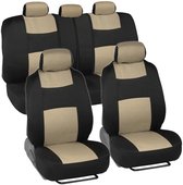 Autostoelhoezen complete set - voor- en achterbank, eenvoudig te installeren hoezenset, accessoires auto's vrachtwagens bestelwagens SUV - Beige Zwart