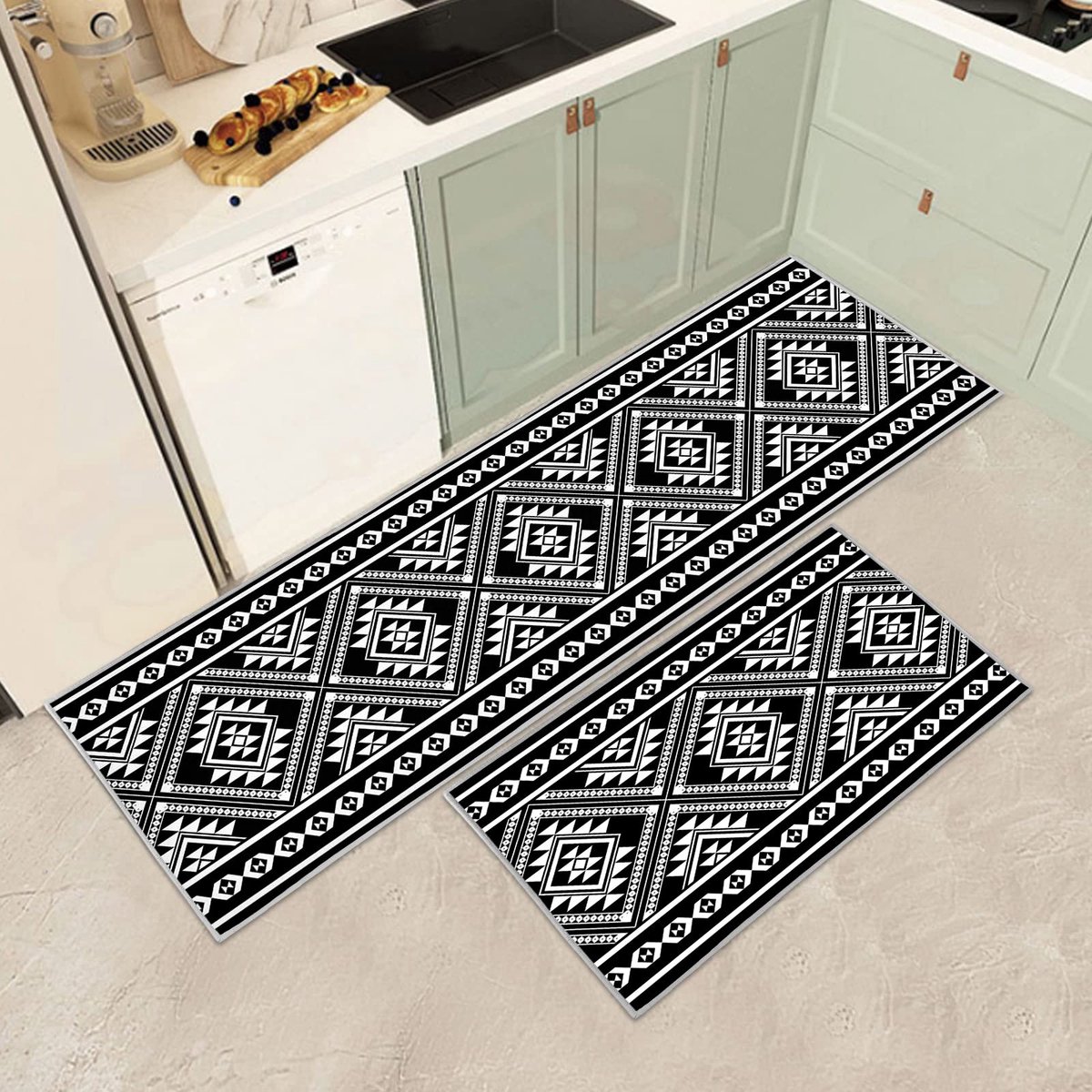 Ibenzoa® Vintage Antislip Keukentapijten Set van 2 - Wasbaar en Slijtvast voor Elke Ruimte