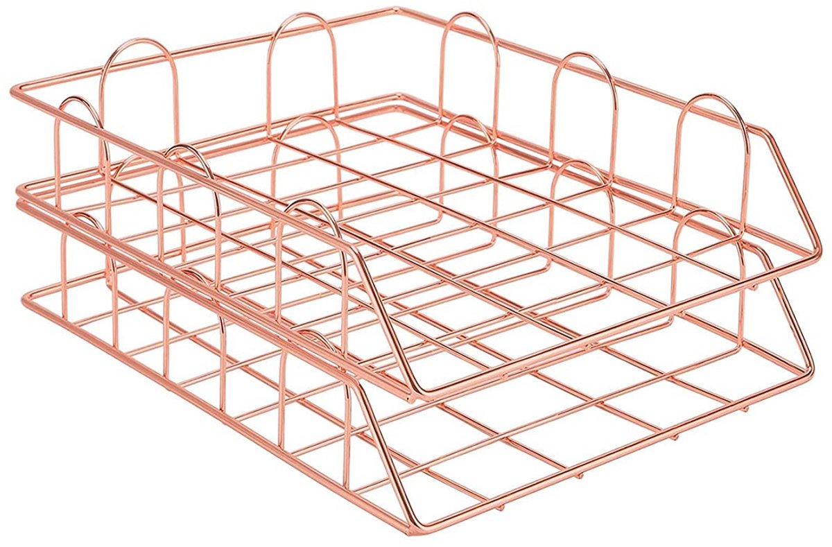 Ibenzoa® Stijlvolle en Functionele Metalen Documentenplanken voor Bureauorganisatie en Decoratie - Set van 2 in Roségoud