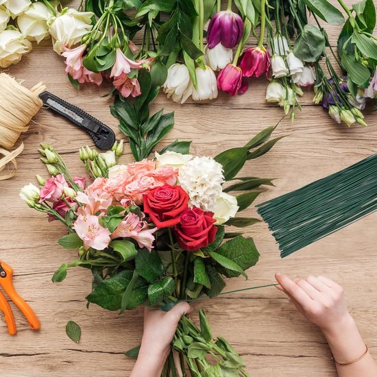 YUKORT Bloemendraad 100 stuks arrangement papier verpakt kunstbenodigdheden bloemen draad stengels bloem doe-het-zelf bloemist groen wit koffie ijzer boeket accessoires groene bloemist draad (kleur